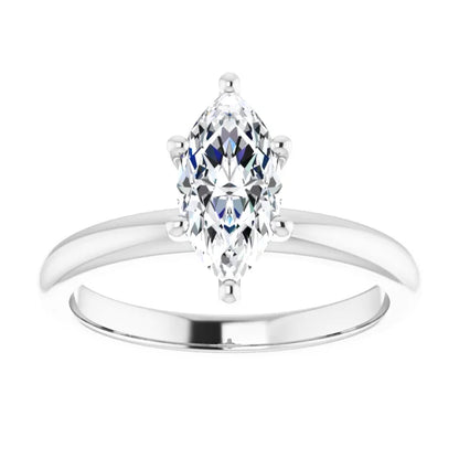 Marquise Cut White Gold Low Hidden Halo Solitaire Engagement Ring