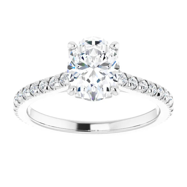 Oval White Gold Claw Set Eternity Style Engagement Ring