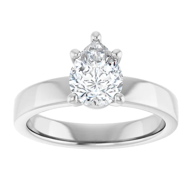 Pear White Gold Wide Band Solitaire Engagement Ring
