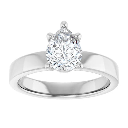 Pear White Gold Wide Band Solitaire Engagement Ring