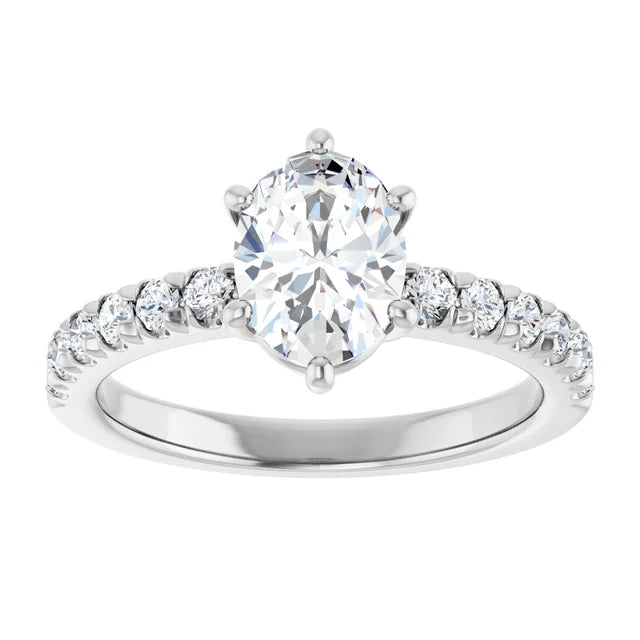 Oval Six Claw Pave White Gold Engagement Ring 