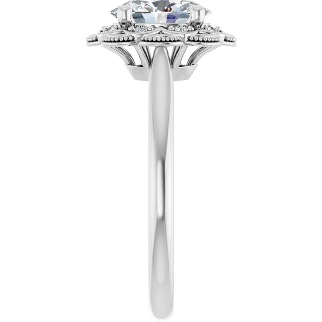 Oval White Gold Antique Inspired Design Engagement Ring