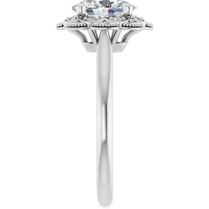 Oval White Gold Antique Inspired Design Engagement Ring