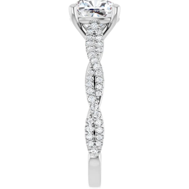 Cushion White Gold Twist Style Engagement Ring 