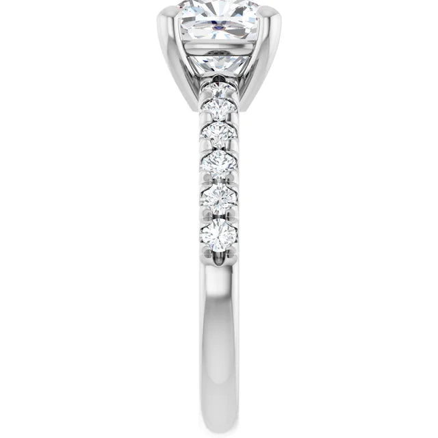 Cushion Four Claw Pave White Gold Engagement Ring 