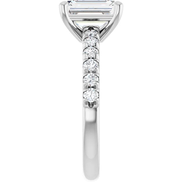 Emerald Four Claw Pave White Gold Engagement Ring 