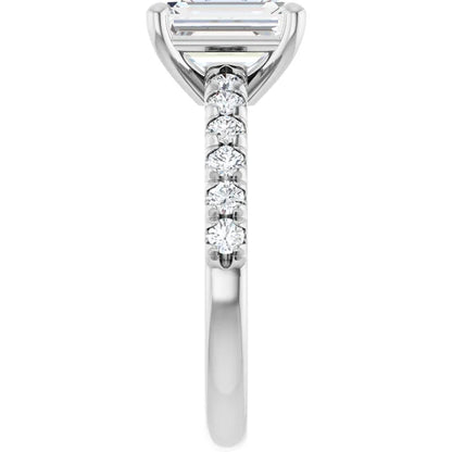 Emerald Four Claw Pave White Gold Engagement Ring 