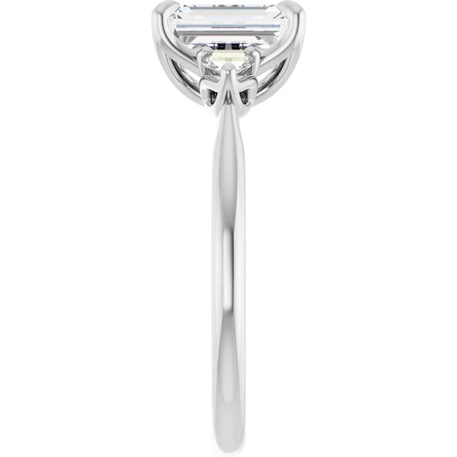 Emerald White Gold Tri -Stone Style Pear Accent Engagement Ring