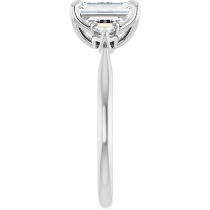 Emerald White Gold Tri -Stone Style Pear Accent Engagement Ring