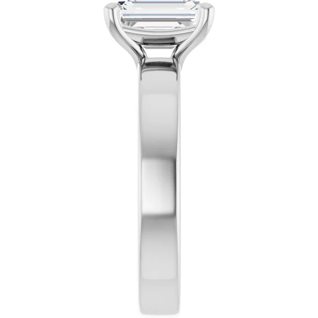 Emerald White Gold Wide Band Solitaire Engagement Ring