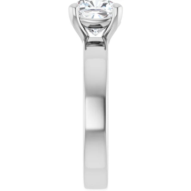 Cushion White Gold Wide Band Solitaire Engagement Ring