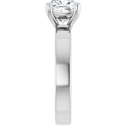 Cushion White Gold Wide Band Solitaire Engagement Ring