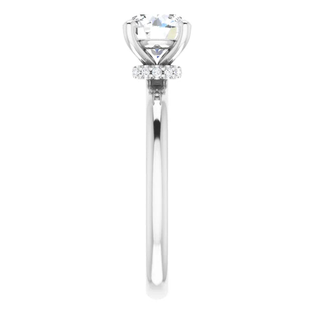Round Brilliant Cut White Gold Low Hidden Halo Solitaire Engagement Ring