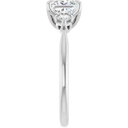 Princess White Gold Tri -Stone Style Pear Accent Engagement Ring