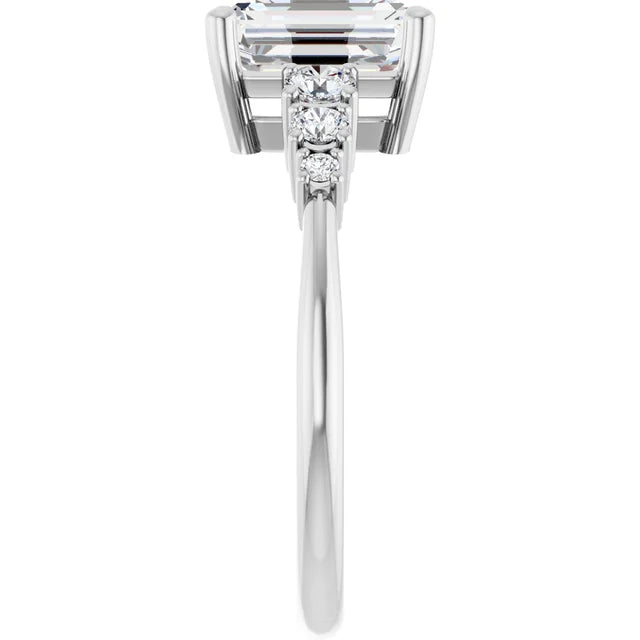 Emerald White Gold Multi Stone Accent Style Engagement Ring