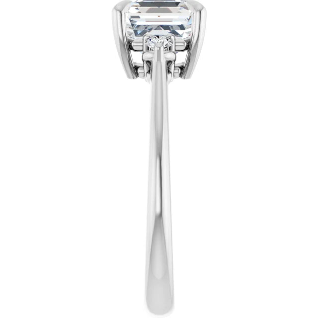 Asscher White Gold Accent Engagement Ring