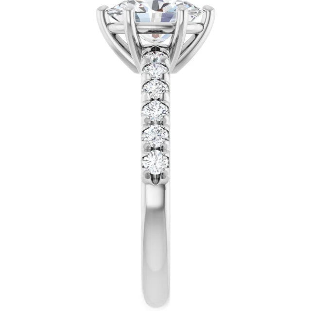 Oval Six Claw Pave White Gold Engagement Ring 