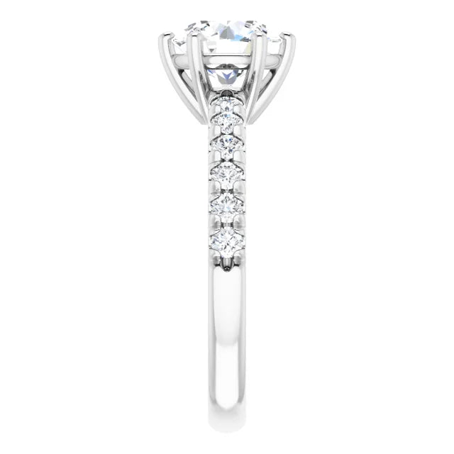 Round Brilliant Six Claw Pave White Gold Engagement Ring 