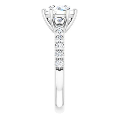 Round Brilliant Six Claw Pave White Gold Engagement Ring 