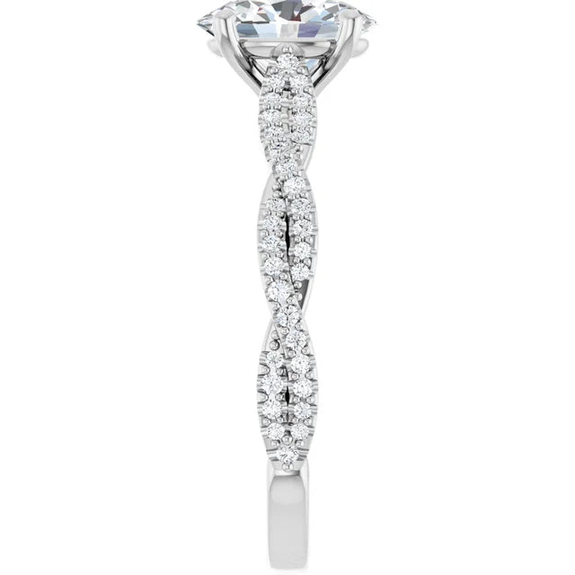 Oval White Gold Twist Style Engagement Ring 