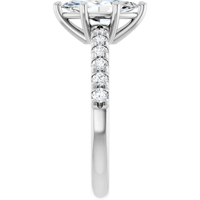 Marquise Six Claw Pave White Gold Engagement Ring 