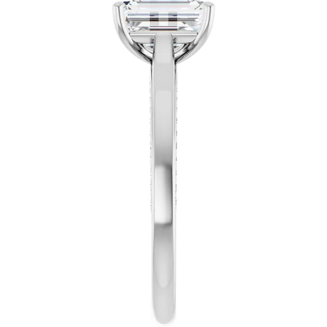 Emerald White Gold Solitaire & Hidden Diamond Band Engagement 