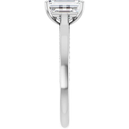 Emerald White Gold Solitaire & Hidden Diamond Band Engagement 