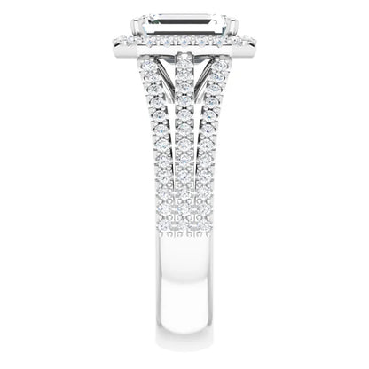 Emerald White Gold Halo Style Engagement Ring