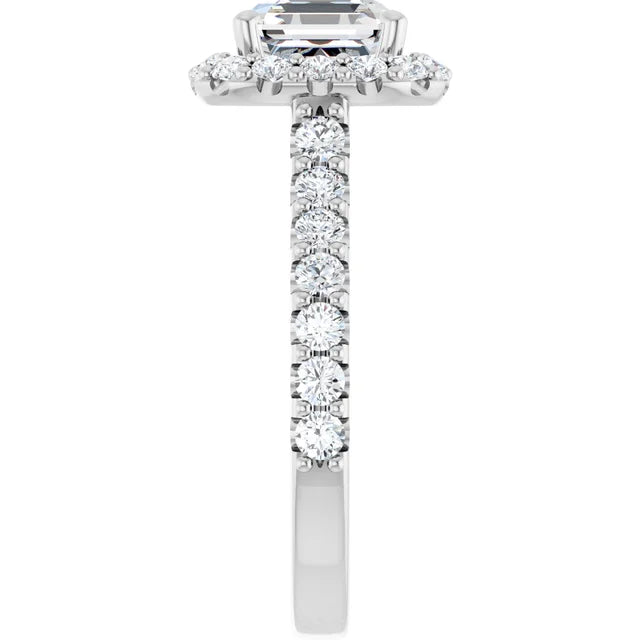 Asscher Halo White Gold Style Engagement Ring