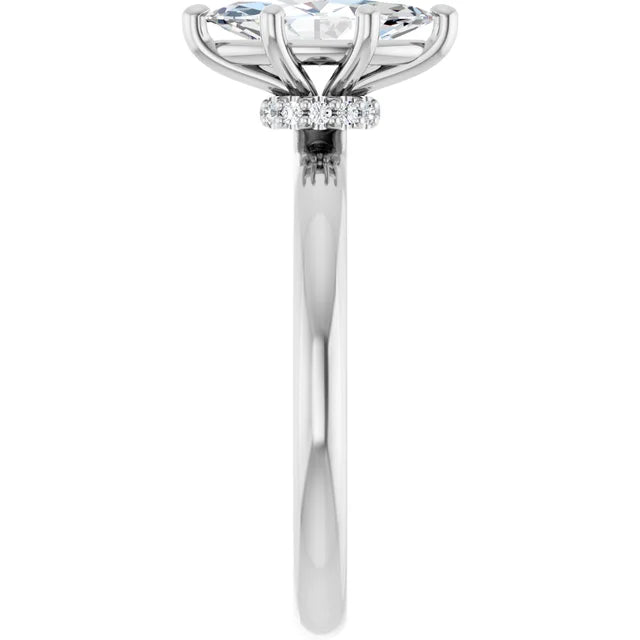 Marquise Cut White Gold Low Hidden Halo Solitaire Engagement Ring