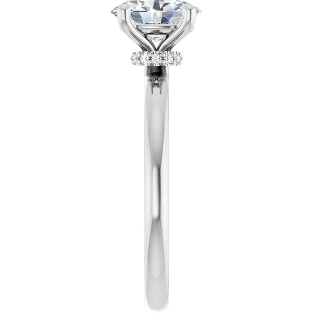 Oval Cut White Gold Low Hidden Halo Solitaire Engagement Ring