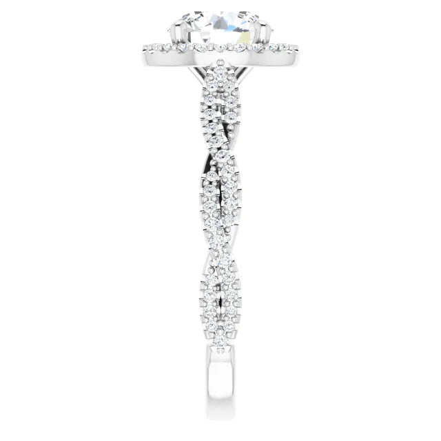 Round Brilliant White Gold Halo Twist Pave Moissanite Engagement Ring 