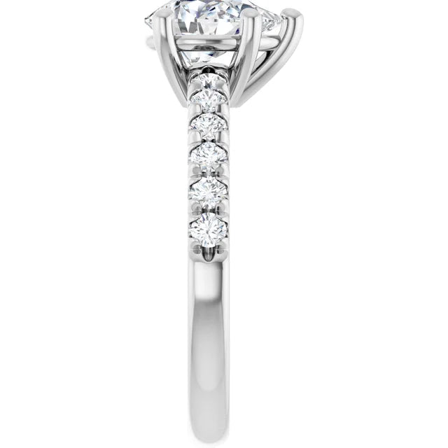 Pear Five Claw Pave White Gold Engagement Ring 
