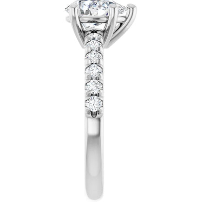 Pear Five Claw Pave White Gold Engagement Ring 
