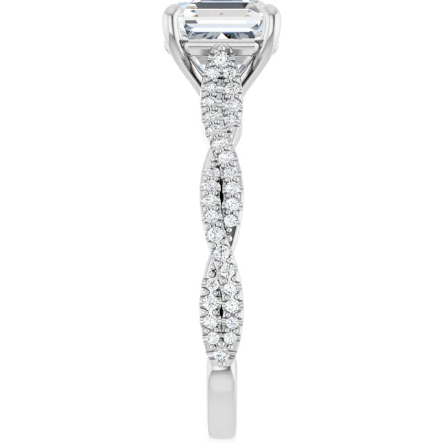 Asscher White Gold Twist Style Engagement Ring