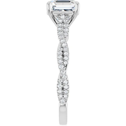 Asscher White Gold Twist Style Engagement Ring