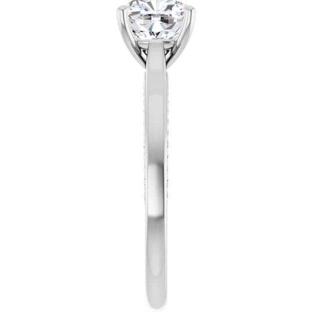 Cushion White Gold Solitaire & Hidden Diamond Band Engagement Ring