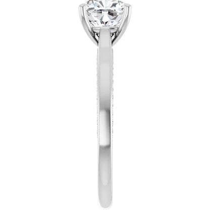 Cushion White Gold Solitaire & Hidden Diamond Band Engagement Ring