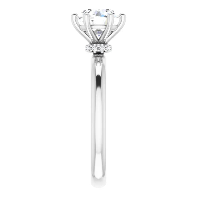 Round Brilliant Cut White Gold Low Hidden Halo Solitaire Engagement Ring