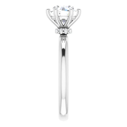 Round Brilliant Cut White Gold Low Hidden Halo Solitaire Engagement Ring