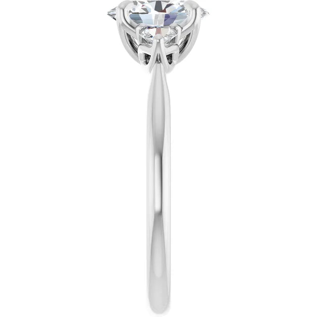 Oval White Gold Tri -Stone Style Pear Accent Engagement Ring