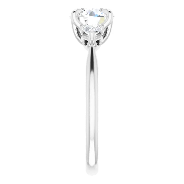 Round Brilliant White Gold Tri -Stone Style Pear Accent Engagement Ring