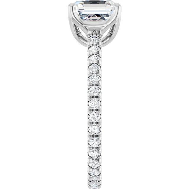 Asscher White Gold Claw Set Eternity Style Engagement Ring