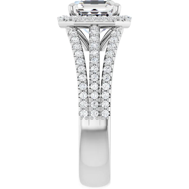 Asscher White Gold Halo Style Engagement Ring