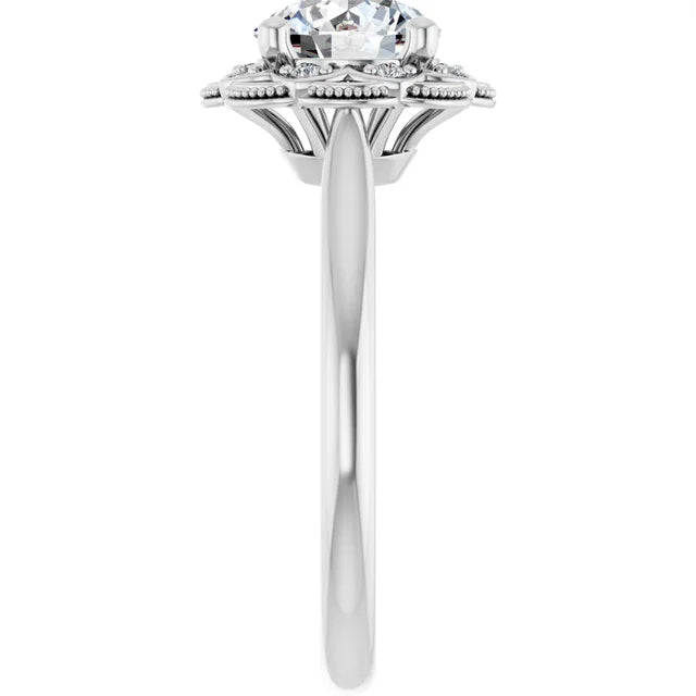 Round Brilliant White Gold Antique Inspired Design Engagement Ring