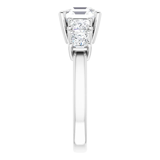 Asscher White Gold Multi Stone Accent Style Engagement Ring
