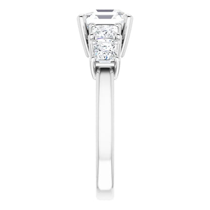 Asscher White Gold Multi Stone Accent Style Engagement Ring