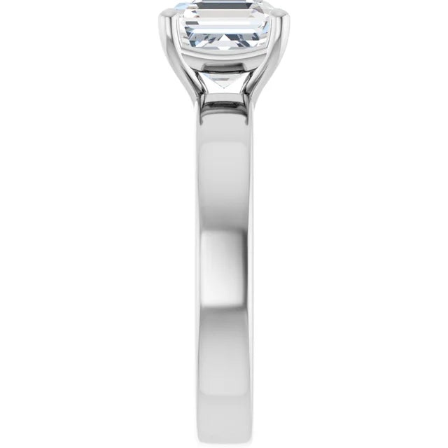 Asscher White Gold Wide Band Solitaire Engagement Ring