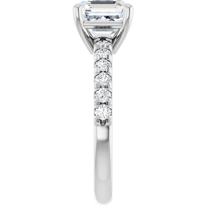Asscher Four Claw Pave White Gold Engagement Ring 