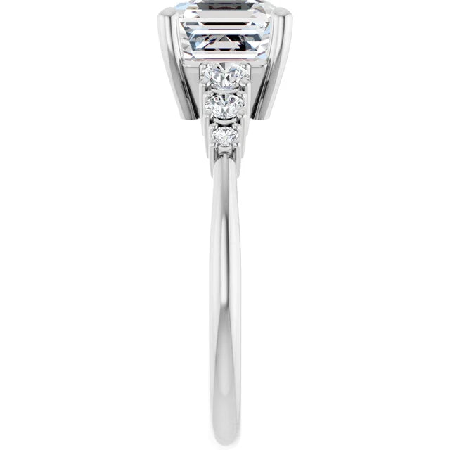 Asscher White Gold Multi Stone Accent Style Engagement Ring